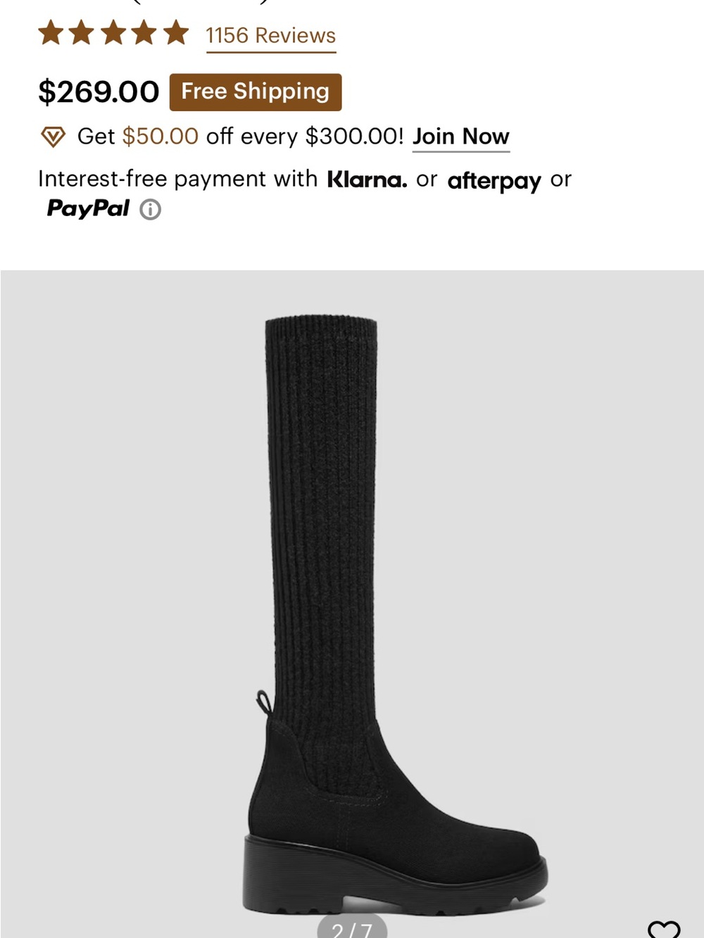 Vivaia Eduarda Knee-High Knit Platform Heeled Boots in Black size 8 - Picture 5 of 7
